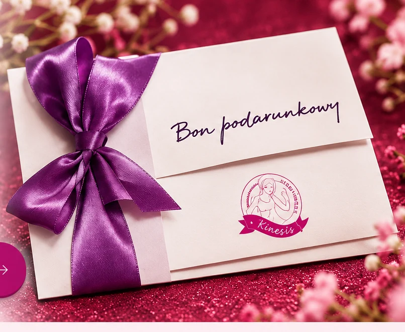 Elegancki bon Kinesis Studio z fioletową kokardą